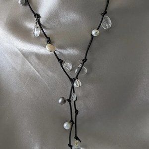 in2 Design Leather, Pearl, Crystal & Gemstone necklace